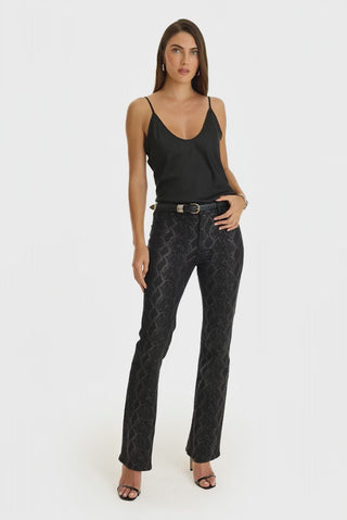 Aria Coated Flare Jean - Black Python
