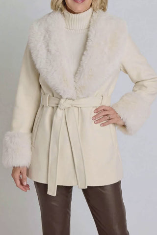 Isabel Fur Trim Coat - Pearl