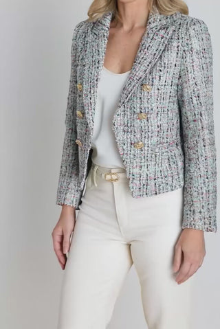 Gabrielle Double Breasted Tweed Blazer - Teal Multi