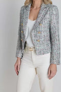 Gabrielle Double Breasted Tweed Blazer - Teal Multi