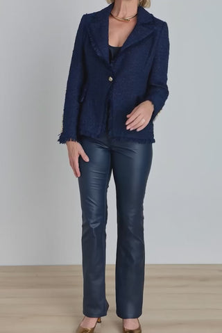 Giselle Single Breasted Tweed Blazer - Navy