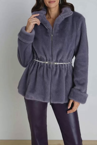 Antonia Belted Fur Jacket - Lavender