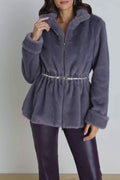 Antonia Belted Fur Jacket - Lavender
