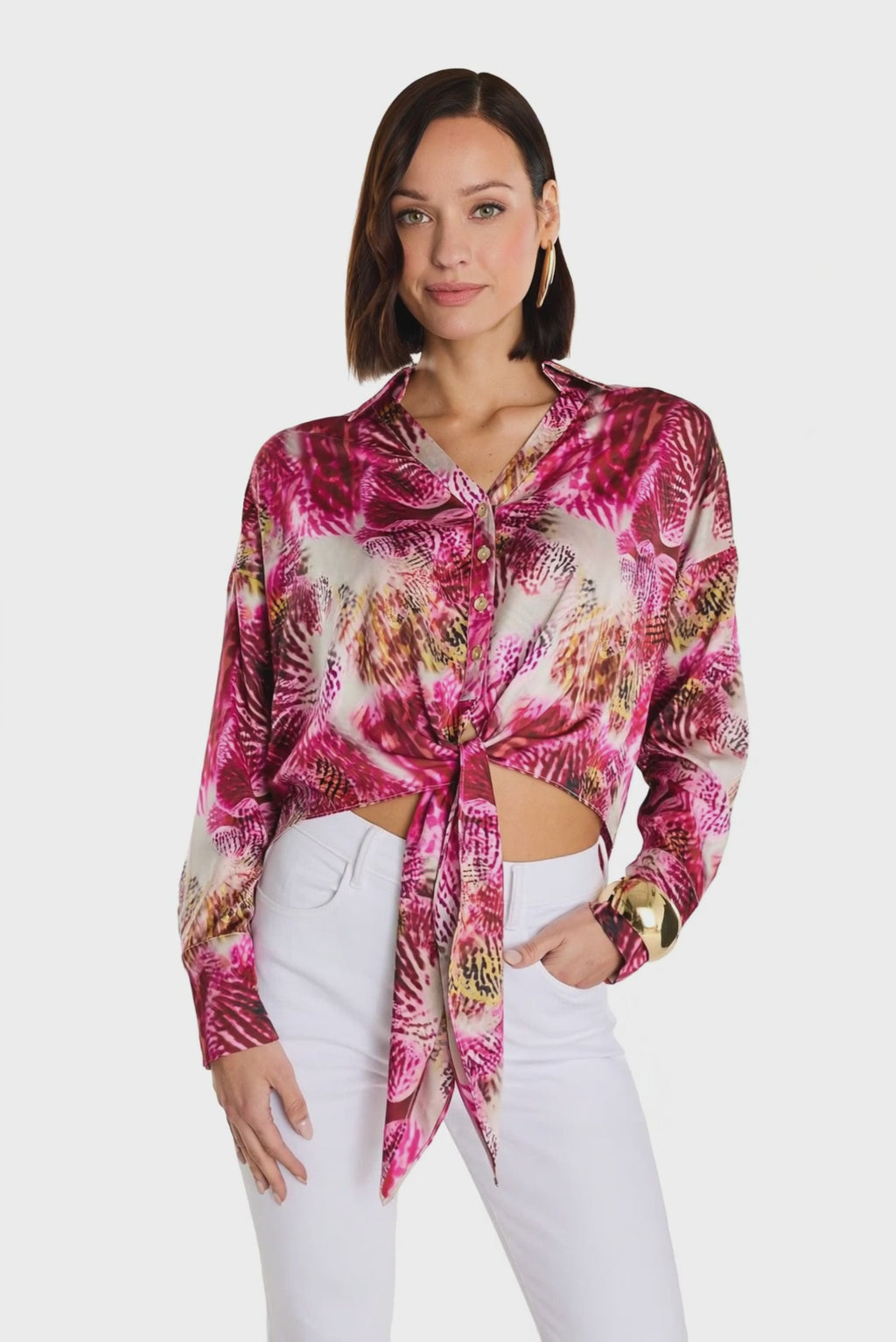 Cecilia Silk Tie-Front Blouse - Bright Orchid – The Noli Shop