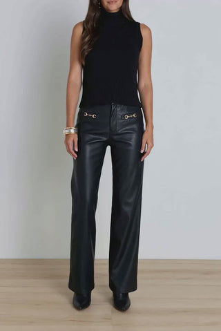 Iman Leather Horsebit Pant - Black