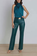 Rina Tie Neck Blouse - Deep Teal