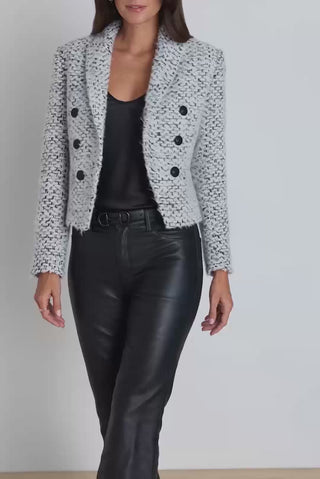 Gabrielle Double Breasted Tweed Blazer - Grey Multi